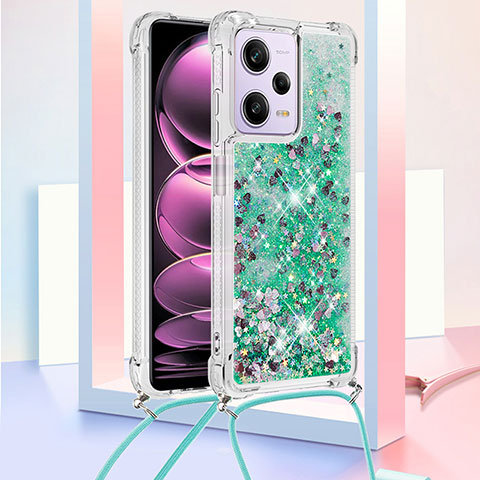 Custodia Silicone Cover Morbida Bling-Bling con Cinghia Cordino Mano YB3 per Xiaomi Redmi Note 12 Pro 5G Verde