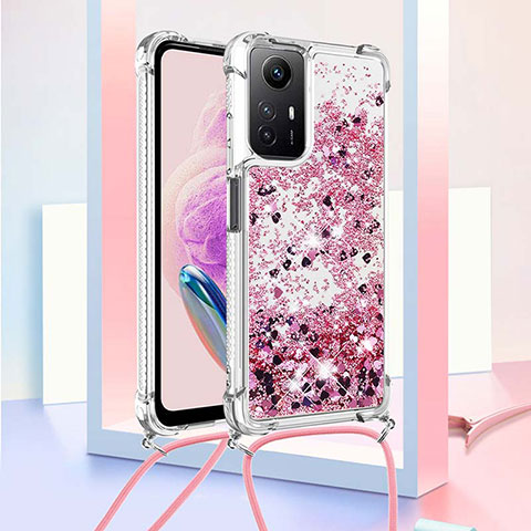 Custodia Silicone Cover Morbida Bling-Bling con Cinghia Cordino Mano YB3 per Xiaomi Redmi Note 12S Lavanda