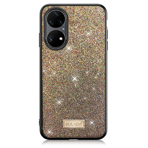 Custodia Silicone Cover Morbida Bling-Bling LD1 per Huawei P50 Pro Marrone