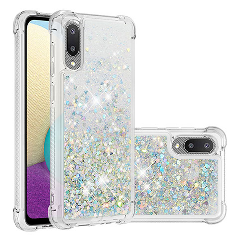 Custodia Silicone Cover Morbida Bling-Bling S01 per Samsung Galaxy A02 Argento