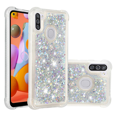 Custodia Silicone Cover Morbida Bling-Bling S01 per Samsung Galaxy A11 Argento