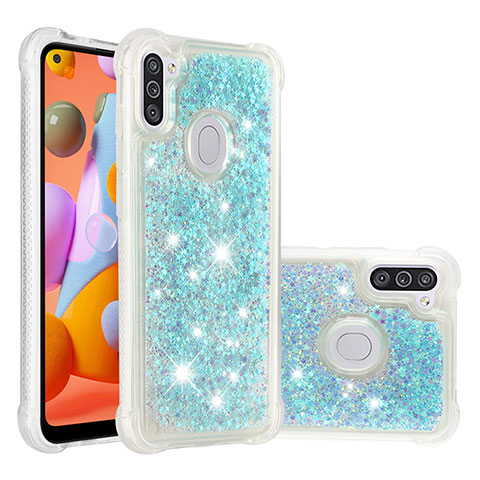 Custodia Silicone Cover Morbida Bling-Bling S01 per Samsung Galaxy A11 Cielo Blu