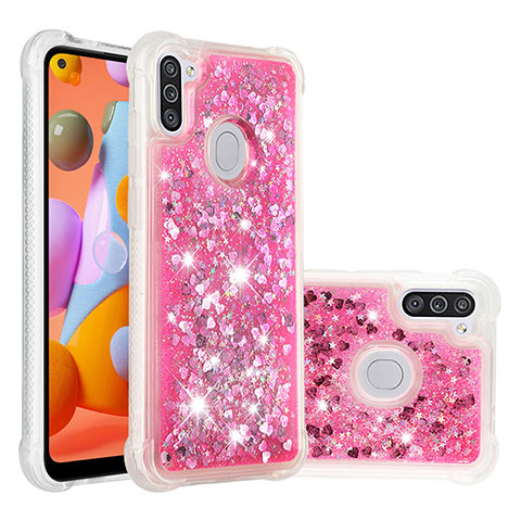 Custodia Silicone Cover Morbida Bling-Bling S01 per Samsung Galaxy A11 Rosa Caldo