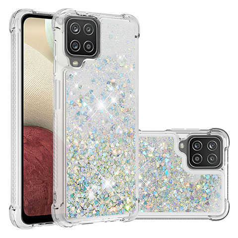 Custodia Silicone Cover Morbida Bling-Bling S01 per Samsung Galaxy A12 Argento