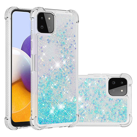 Custodia Silicone Cover Morbida Bling-Bling S01 per Samsung Galaxy A22 5G Cielo Blu