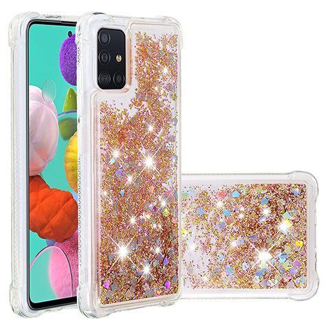 Custodia Silicone Cover Morbida Bling-Bling S01 per Samsung Galaxy A51 4G Oro