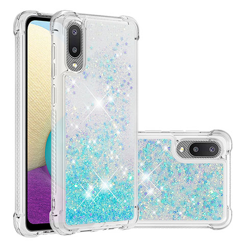 Custodia Silicone Cover Morbida Bling-Bling S01 per Samsung Galaxy M02 Cielo Blu