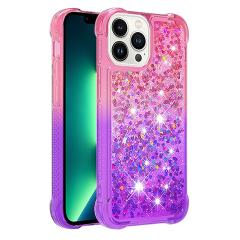 Custodia Silicone Cover Morbida Bling-Bling S02 per Apple iPhone 13 Pro Max Rosa Caldo