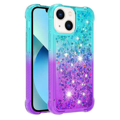 Custodia Silicone Cover Morbida Bling-Bling S02 per Apple iPhone 14 Cielo Blu