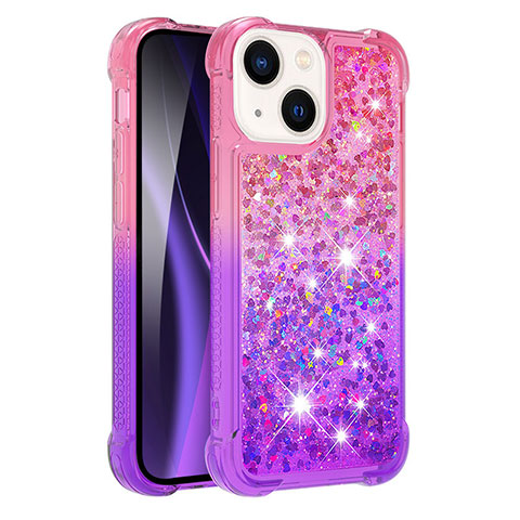 Custodia Silicone Cover Morbida Bling-Bling S02 per Apple iPhone 15 Plus Rosa Caldo