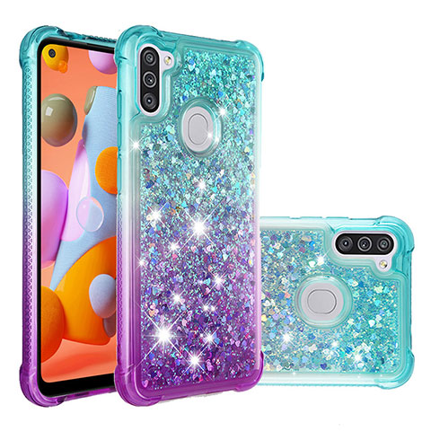 Custodia Silicone Cover Morbida Bling-Bling S02 per Samsung Galaxy A11 Cielo Blu