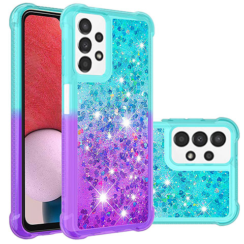 Custodia Silicone Cover Morbida Bling-Bling S02 per Samsung Galaxy A13 4G Cielo Blu