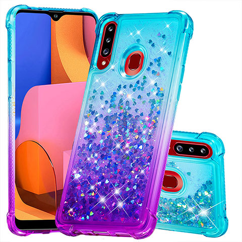 Custodia Silicone Cover Morbida Bling-Bling S02 per Samsung Galaxy A20s Cielo Blu