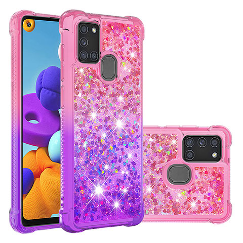 Custodia Silicone Cover Morbida Bling-Bling S02 per Samsung Galaxy A21s Rosa Caldo