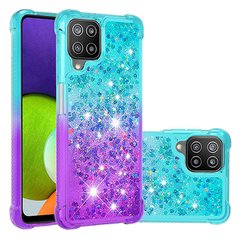 Custodia Silicone Cover Morbida Bling-Bling S02 per Samsung Galaxy A22 4G Cielo Blu