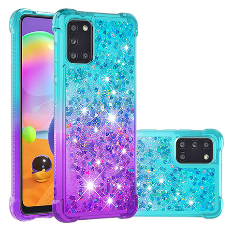 Custodia Silicone Cover Morbida Bling-Bling S02 per Samsung Galaxy A31 Cielo Blu