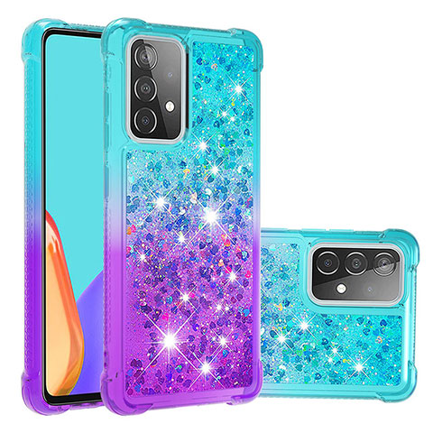 Custodia Silicone Cover Morbida Bling-Bling S02 per Samsung Galaxy A52s 5G Cielo Blu