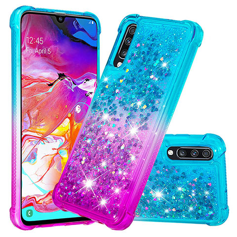 Custodia Silicone Cover Morbida Bling-Bling S02 per Samsung Galaxy A70S Cielo Blu