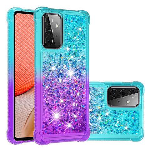 Custodia Silicone Cover Morbida Bling-Bling S02 per Samsung Galaxy A72 5G Cielo Blu