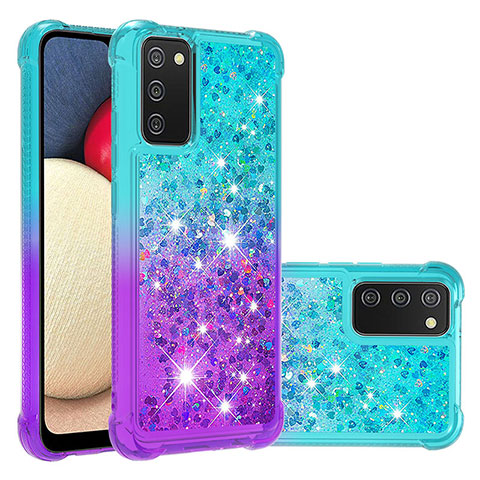 Custodia Silicone Cover Morbida Bling-Bling S02 per Samsung Galaxy M02s Cielo Blu