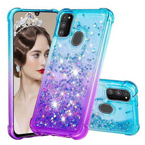 Custodia Silicone Cover Morbida Bling-Bling S02 per Samsung Galaxy M21 Cielo Blu