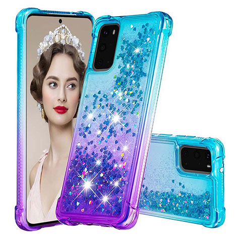 Custodia Silicone Cover Morbida Bling-Bling S02 per Samsung Galaxy S20 Cielo Blu