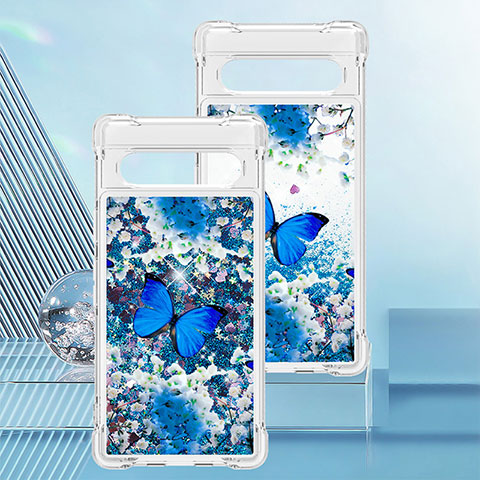 Custodia Silicone Cover Morbida Bling-Bling S03 per Google Pixel 7a 5G Blu