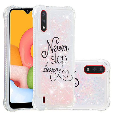 Custodia Silicone Cover Morbida Bling-Bling S03 per Samsung Galaxy A01 SM-A015 Bianco