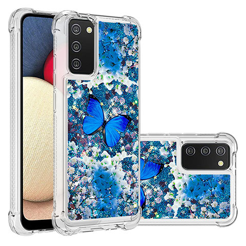 Custodia Silicone Cover Morbida Bling-Bling S03 per Samsung Galaxy A03s Blu