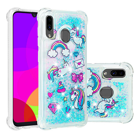 Custodia Silicone Cover Morbida Bling-Bling S03 per Samsung Galaxy A20 Cielo Blu