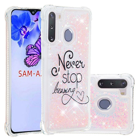 Custodia Silicone Cover Morbida Bling-Bling S03 per Samsung Galaxy A21 European Rosa