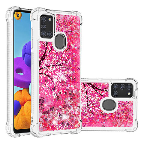 Custodia Silicone Cover Morbida Bling-Bling S03 per Samsung Galaxy A21s Rosa Caldo