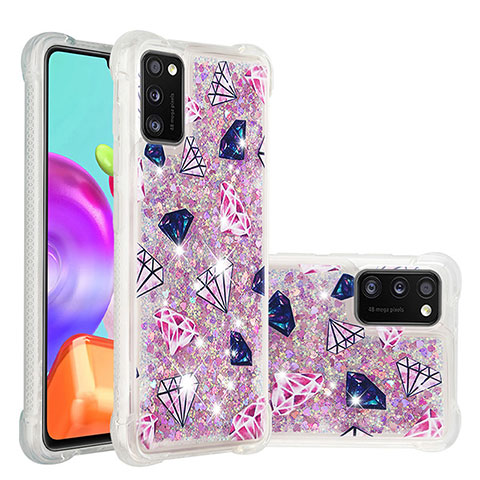 Custodia Silicone Cover Morbida Bling-Bling S03 per Samsung Galaxy A41 Rosa Caldo