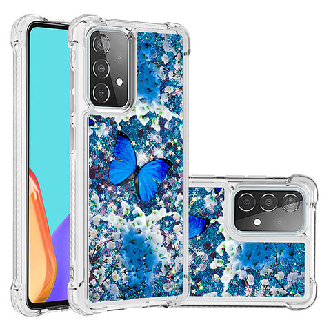 Custodia Silicone Cover Morbida Bling-Bling S03 per Samsung Galaxy A52 5G Blu