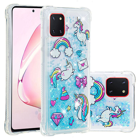 Custodia Silicone Cover Morbida Bling-Bling S03 per Samsung Galaxy A81 Cielo Blu