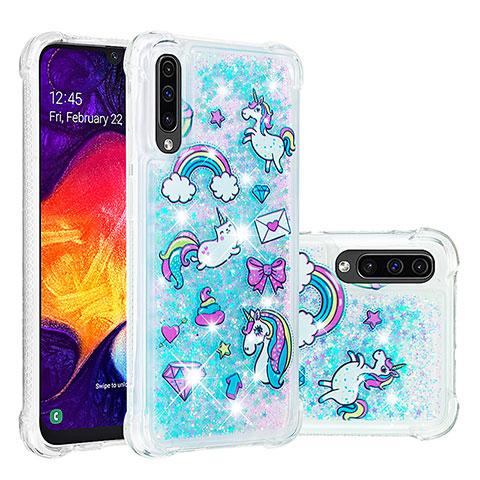 Custodia Silicone Cover Morbida Bling-Bling S04 per Samsung Galaxy A30S Cielo Blu