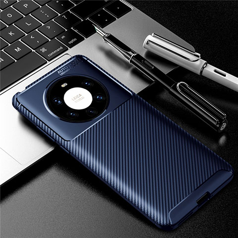 Custodia Silicone Cover Morbida Spigato per Huawei Mate 40 Pro+ Plus Blu