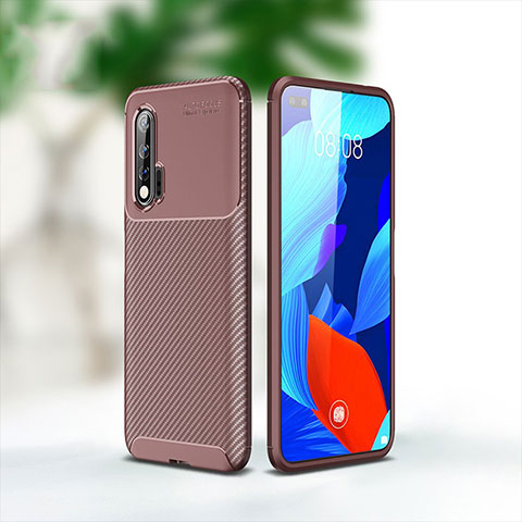 Custodia Silicone Cover Morbida Spigato per Huawei Nova 6 5G Marrone