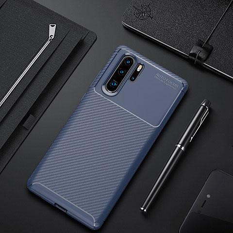 Custodia Silicone Cover Morbida Spigato per Huawei P30 Pro Blu