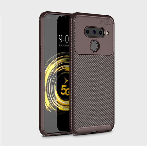 Custodia Silicone Cover Morbida Spigato per LG V50 ThinQ 5G Marrone