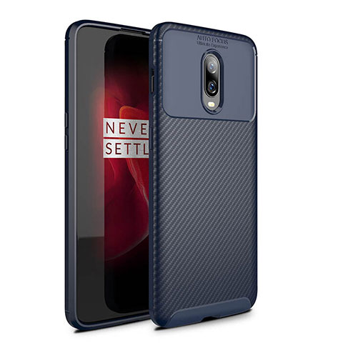 Custodia Silicone Cover Morbida Spigato per OnePlus 6 Blu