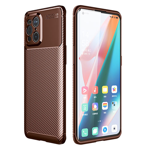 Custodia Silicone Cover Morbida Spigato per Oppo Find X3 5G Marrone