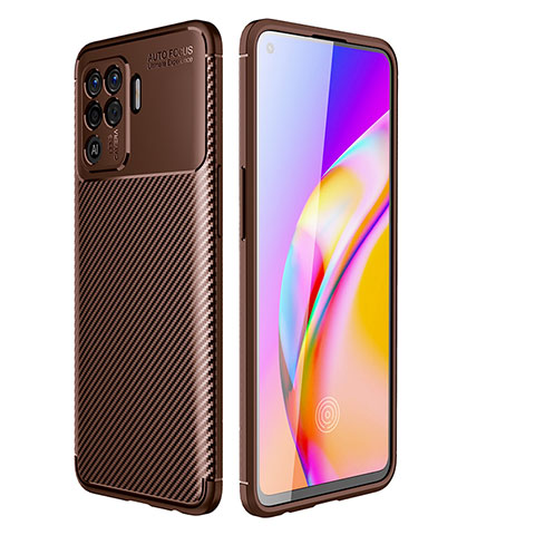 Custodia Silicone Cover Morbida Spigato per Oppo Reno5 F Marrone