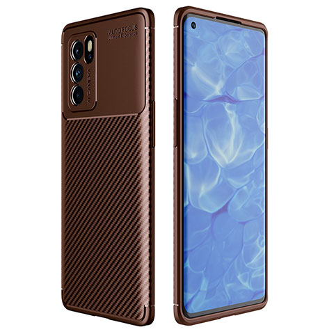 Custodia Silicone Cover Morbida Spigato per Oppo Reno6 Pro 5G India Marrone