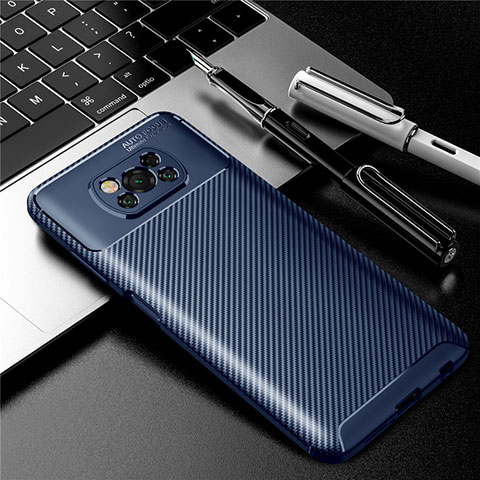 Custodia Silicone Cover Morbida Spigato per Xiaomi Poco X3 Blu