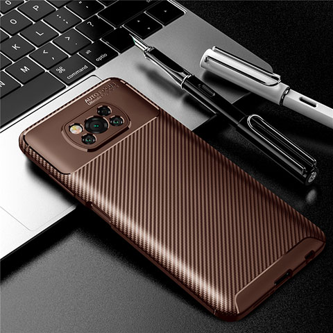 Custodia Silicone Cover Morbida Spigato per Xiaomi Poco X3 Marrone