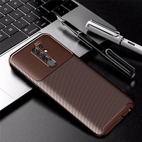 Custodia Silicone Cover Morbida Spigato per Xiaomi Redmi 9 Marrone