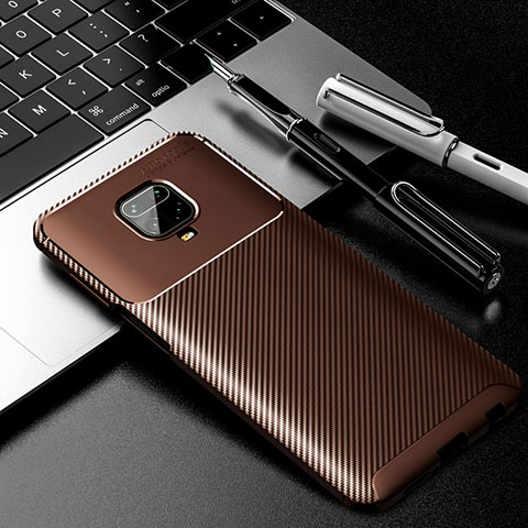 Custodia Silicone Cover Morbida Spigato per Xiaomi Redmi Note 9 Pro Max Marrone