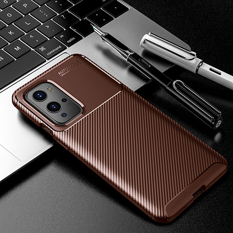 Custodia Silicone Cover Morbida Spigato S01 per OnePlus 9 Pro 5G Marrone