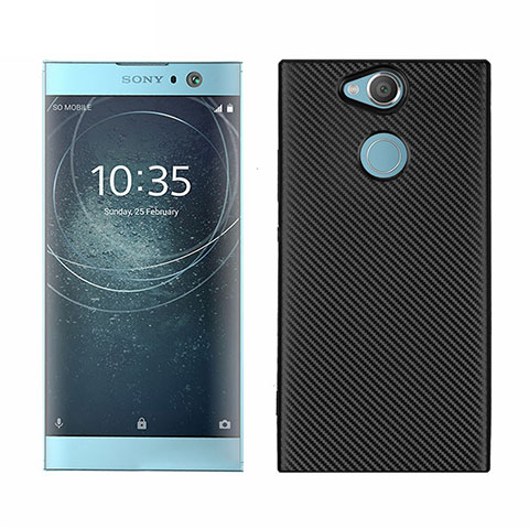 Custodia Silicone Cover Morbida Spigato S01 per Sony Xperia XA2 Nero